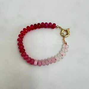 Ombre Pink Jade Gemstone Beaded Hand Knotted Bracelet Gold Filled Clasp